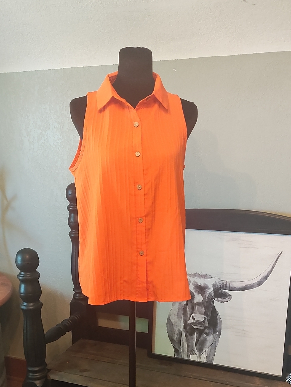 Sleeveless Button-Front Top in Bright Orange
